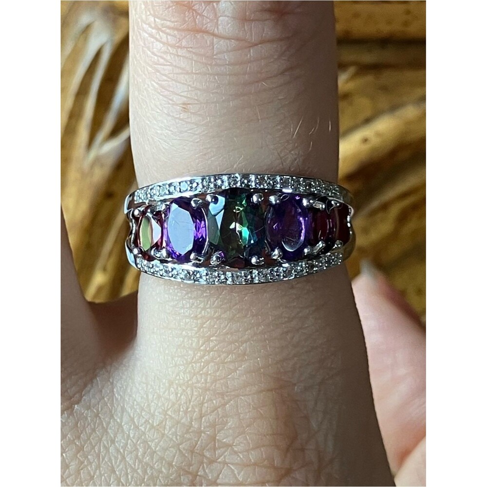 Mystic Quartz Multi Gemstone Ring Size 8